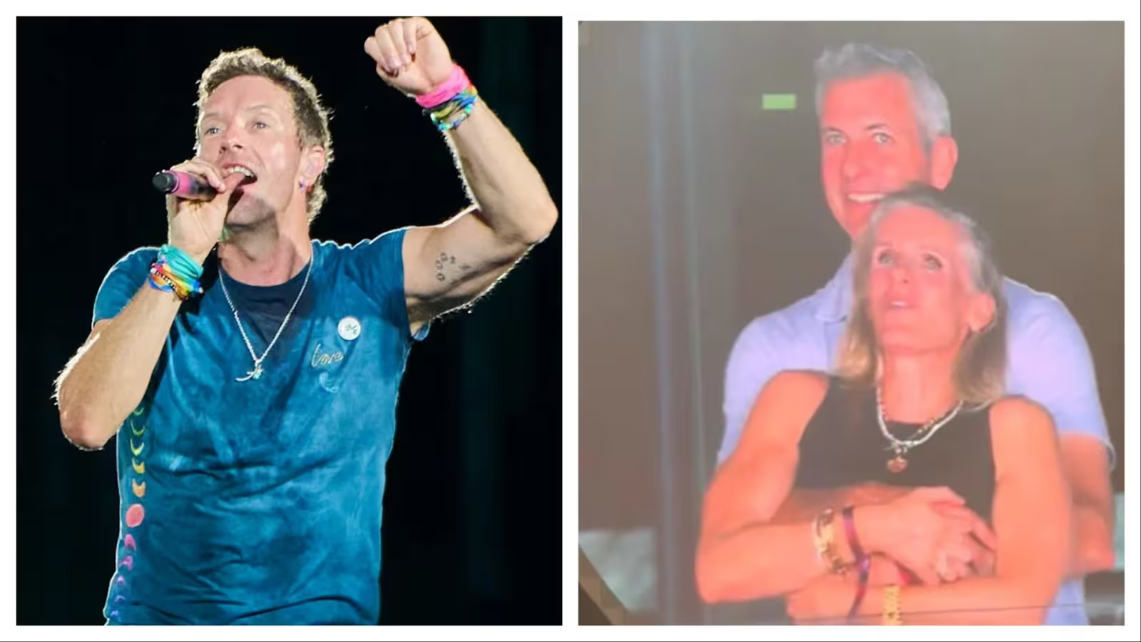 Andy Byron and Kristin Cabot reacting on Coldplay jumbotron at Gillette Stadium