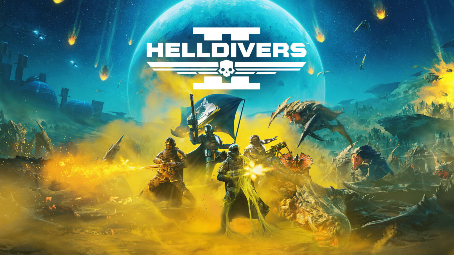 Helldivers 2 Xbox cover art showing soldiers battling Terminid bugs with stratagem explosions
