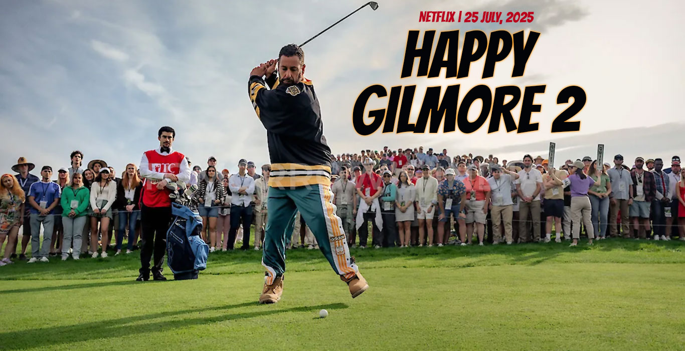 Adam Sandler as Happy Gilmore swinging a golf club angrily in a scene from Happy Gilmore 2 (Netflix).
