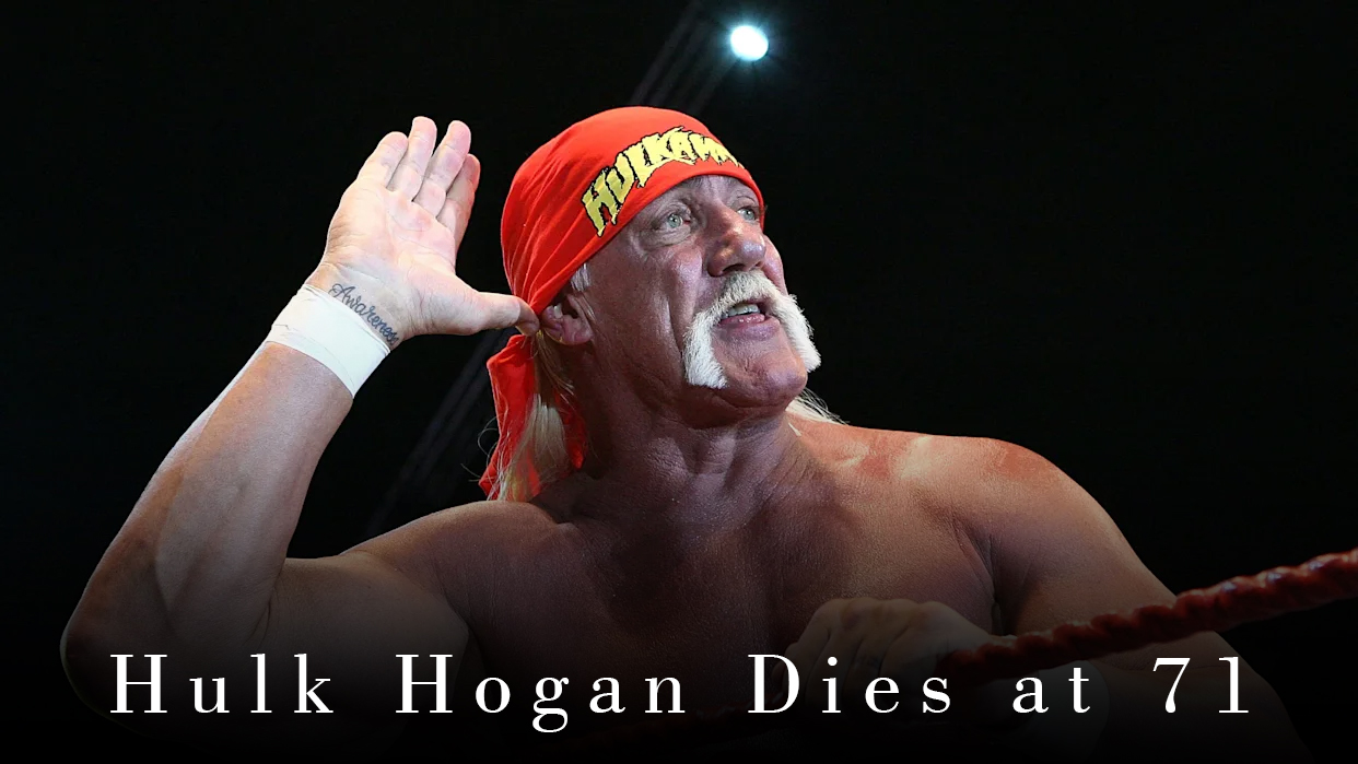 Hulk Hogan flexing in iconic red/yellow wrestling gear, dies at age 71