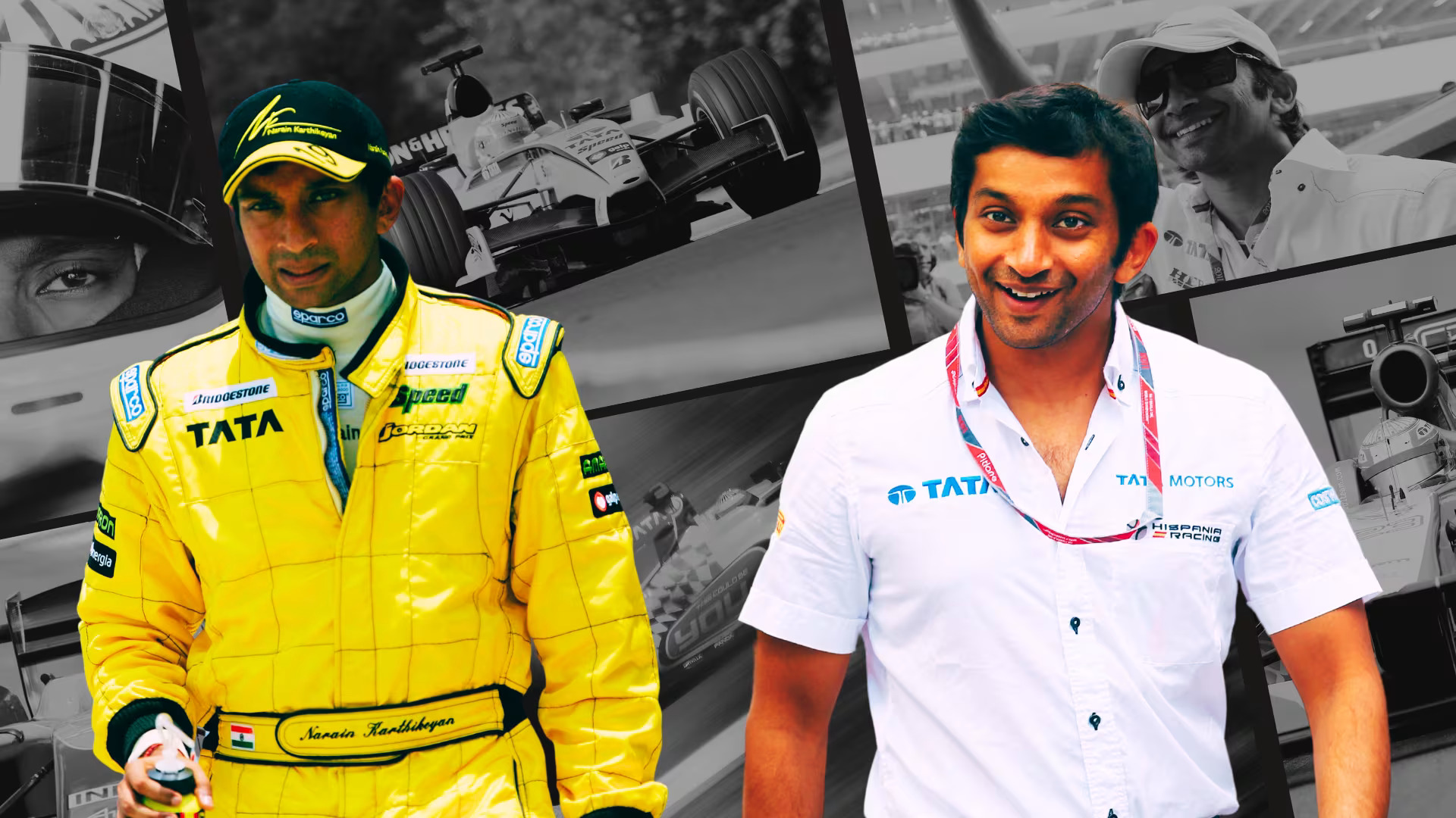 Young Narain Karthikeyan smiling next to a homemade go-kart in Coimbatore