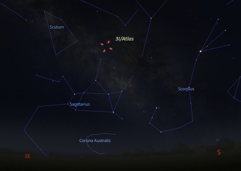 Location of new interstellar comet 3I Atlas