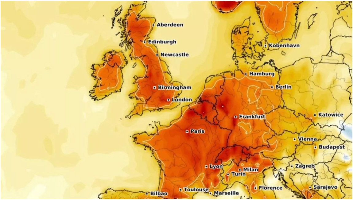 UK heatwave map July 2025