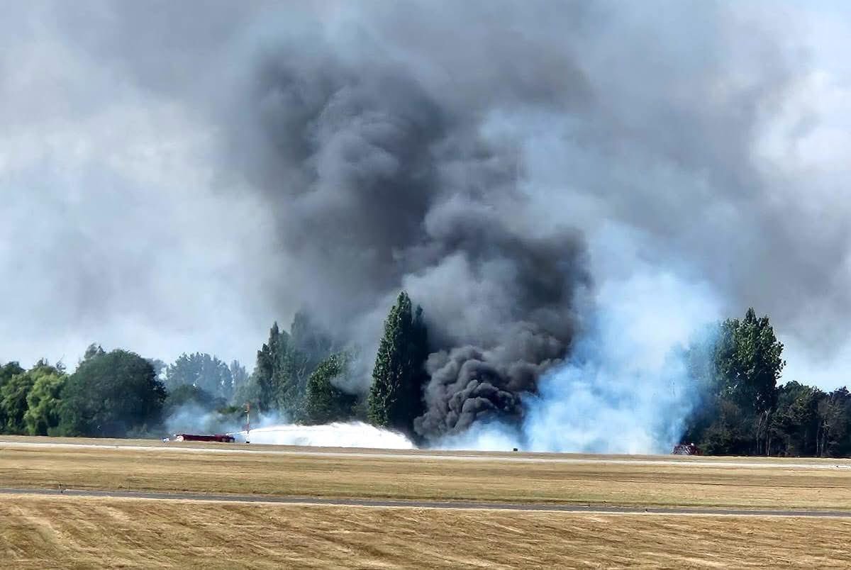 Massive fireball erupting during plane crash at Southend Airport