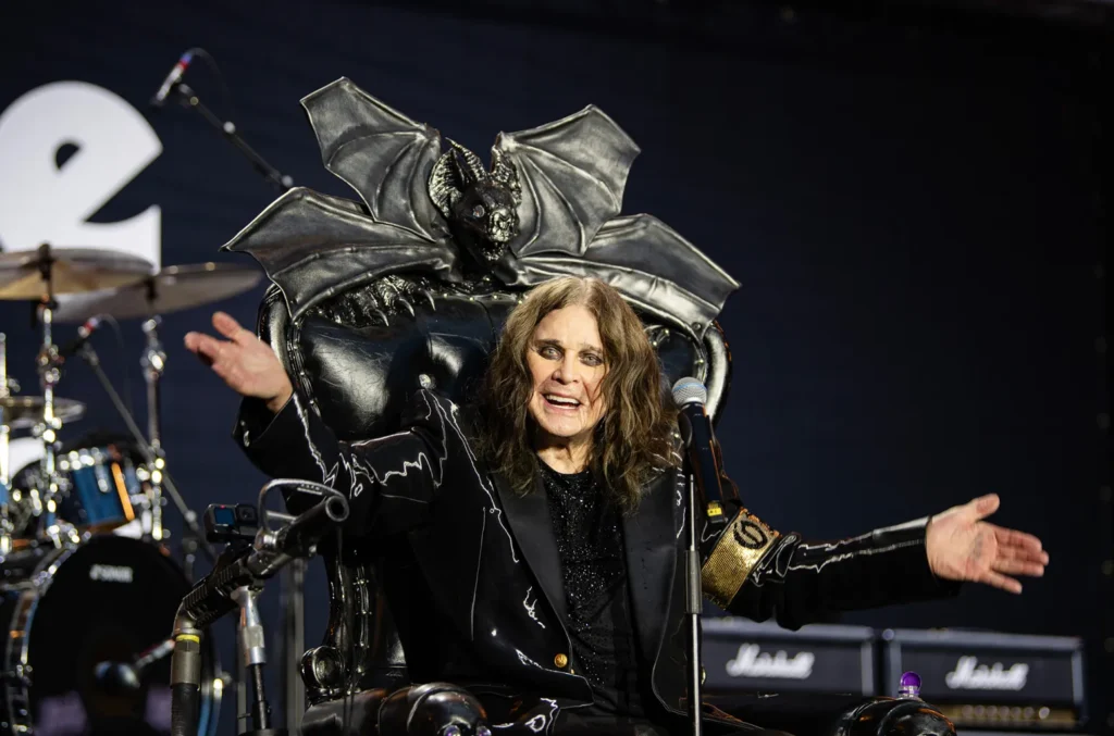 Ozzy Osbourne performing on throne at final Birmingham concert, July 2025